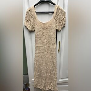 Bluivy Cream Crochet Midi Dress